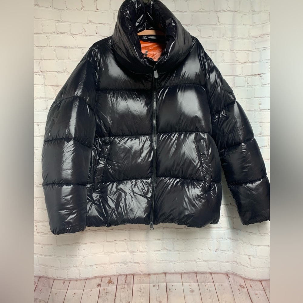 NWOT SAVE THE DUCK Isla Shiny Black Ultra Light Puffer Jacket Size 2X - Picture 6 of 16